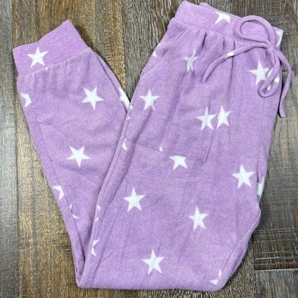 Caution to the Wind - ‘Stars- purple’ fleece lounge pants. SZ: Small NWT